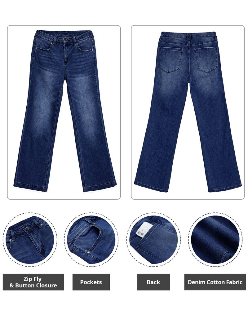 GRAPENT Womens Plus Size Stretch High Waisted Flare Ripped Jeans 70s Outfits Jeans Size 12 Wide Leg Pants Color Deep Blue 14 - Image 5