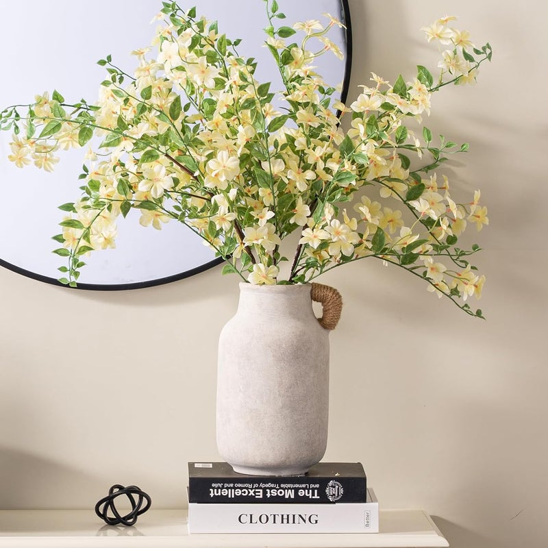 Vanselia Ceramic Flower Vase Home Decor - 10.6 inch Tall Large White Rustic Table Flowers Vases with Handle Living Room Bedroom Plant Decoration Farmhouse Vintage for Kitchen Shelf Office Coffee Dining Desk - Image 4