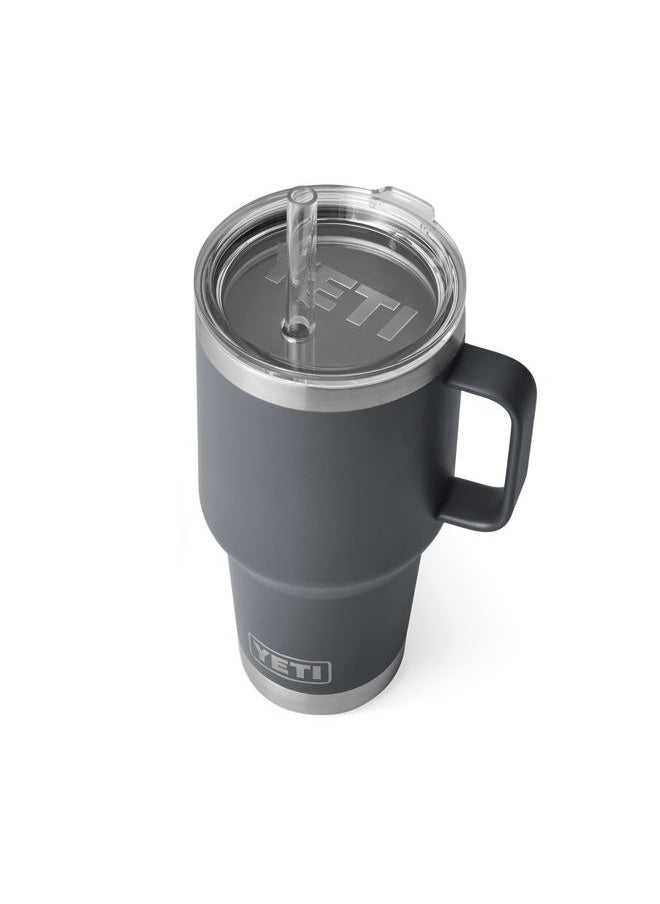 YETI Rambler 35 oz Tumbler with Handle and Straw Lid, Travel Mug Water Tumbler, Vacuum Insulated Cup with Handle, Stainless Steel, Charcoal  - Image 1