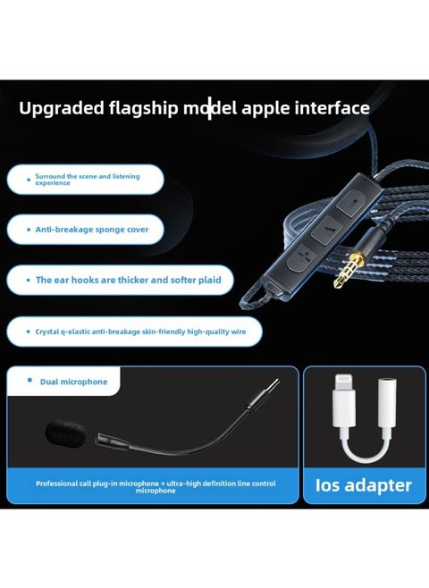 Computer Headset E-sports Game Special Wired Hanging Ear-Mounted USB Desktop Headset With Mic Headset Microphone-Color:Flagship Black [ios Apple Interface] E-sports Plug-in Microphone + 2m Cord Length + Open Live Listening