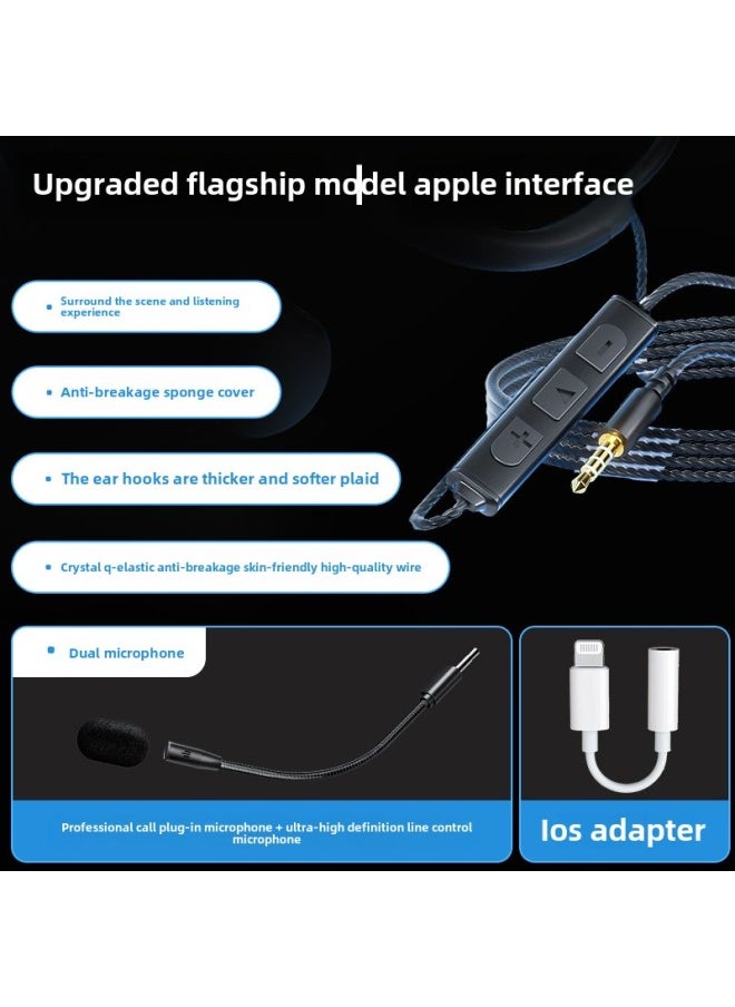 Generic Computer Headset E-sports Game Special Wired Hanging Ear-Mounted USB Desktop Headset With Mic Headset Microphone-Color:Flagship Black [ios Apple Interface] E-sports Plug-in Microphone + 2m Cord Length + Open Live Listening  - Image 1