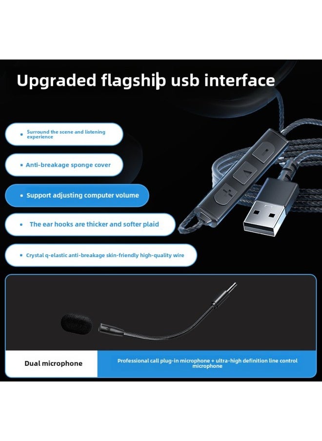 Generic Computer Headset E-sports Game Special Wired Hanging Ear-Mounted USB Desktop Headset With Mic Headset Microphone-Color:Flagship Black [ios Apple Interface] E-sports Plug-in Microphone + 2m Cord Length + Open Live Listening  - Image 5