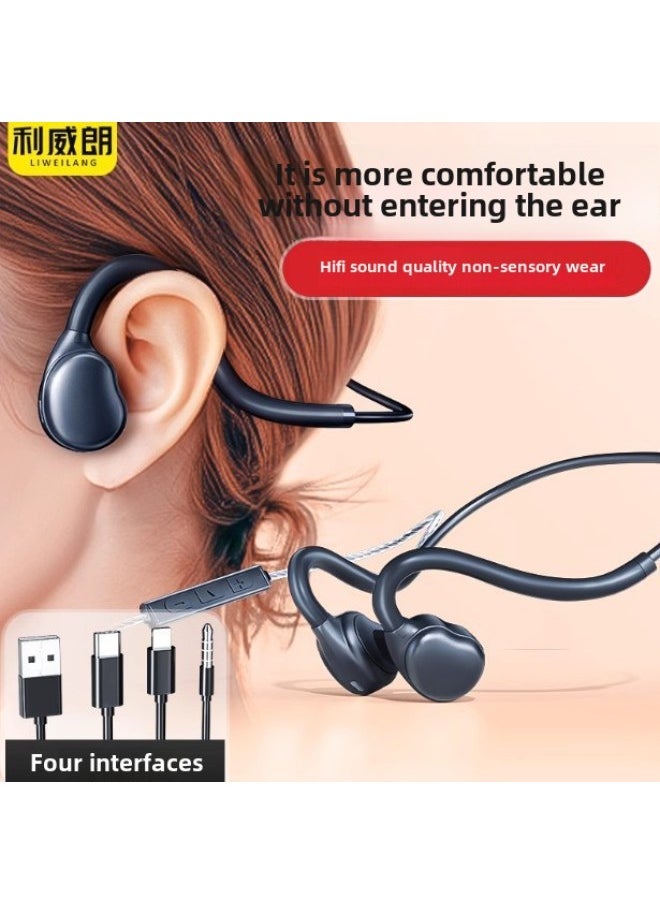 Generic Computer Headset E-sports Game Special Wired Hanging Ear-Mounted USB Desktop Headset With Mic Headset Microphone-Color:Flagship Black [ios Apple Interface] E-sports Plug-in Microphone + 2m Cord Length + Open Live Listening  - Image 3