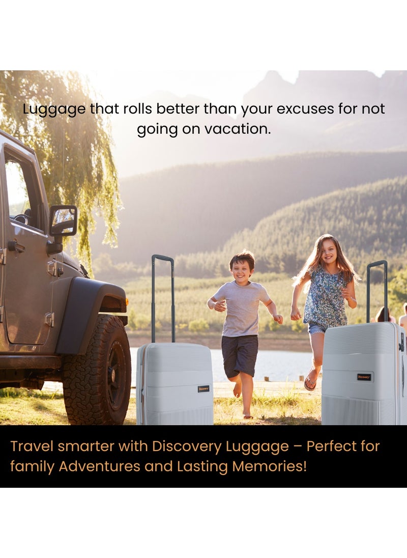 Discovery - Discovery Trails Check-In Large PP Hardside Luggage Silver, Durable Expandable Unbreakable Double Zip Lightweight Travel Bag 4 Double Wheel TSA Lock 30 Inch Suitcase Trolley Bag. - Image 1