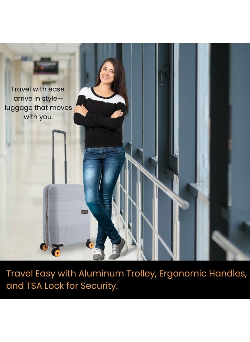 Discovery - Discovery Trails Check-In Large PP Hardside Luggage Silver, Durable Expandable Unbreakable Double Zip Lightweight Travel Bag 4 Double Wheel TSA Lock 30 Inch Suitcase Trolley Bag. - Image 1