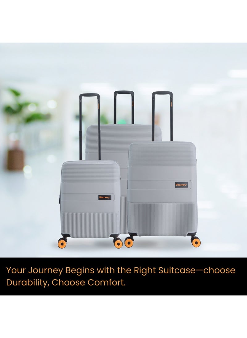 Discovery - Discovery Trails Check-In Large PP Hardside Luggage Silver, Durable Expandable Unbreakable Double Zip Lightweight Travel Bag 4 Double Wheel TSA Lock 30 Inch Suitcase Trolley Bag. - Image 1
