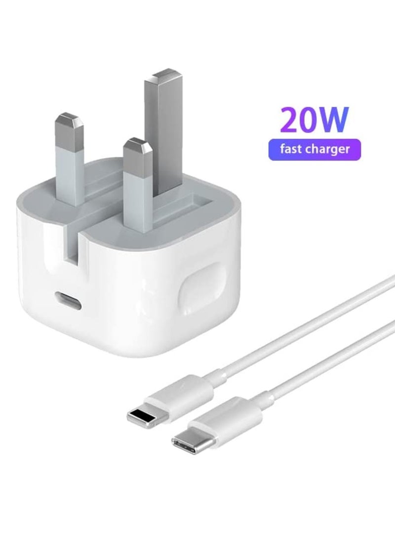 iPhone Charger Fast PD20W USB Type C Wall Charger Fast Charging Plug Universal Travel Adapter Compatible For iPad Pro iPad mini iPhone 13 Pro With Cable