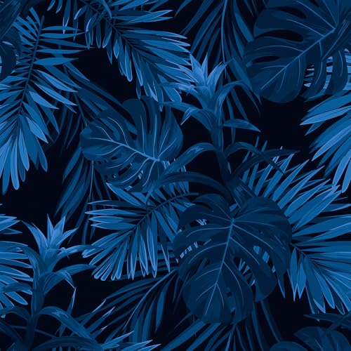 ReWallpaper 175in23ft Tropical Wallpaper Prepasted Dark Blue Palm Leaf Wallpaper for Bathroom Removable Monstera Leaves Vinyl Contact Paper Waterproof Navy Blue Wall Paper for Living Room Cabinets - Image 1