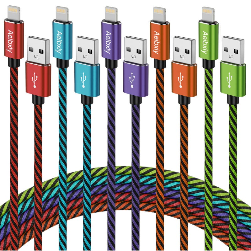 Aeibxiy iPhone Charger 10FT 5 Pack,[Apple MFi Certified] Lightning Cable Nylon Braided Fast Charging Compatible iPhone 14 13 12 11 Pro Max XS XR X 8 iPad - Image 1