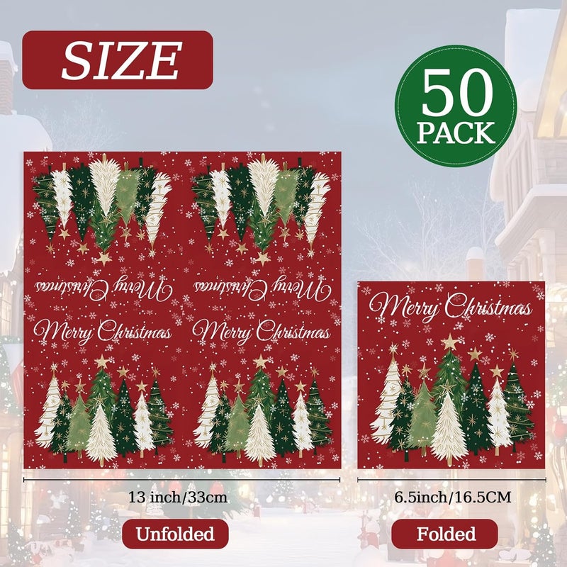 KFJBPB 50 Pcs Christmas Napkins 13 x 13 Inches, Christmas Tree Paper Napkins Disposable Luncheon Party Napkin Cocktail Napkins for Winter Holiday Party Decorations (Tree) - Image 2