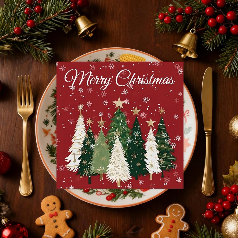 KFJBPB 50 Pcs Christmas Napkins 13 x 13 Inches, Christmas Tree Paper Napkins Disposable Luncheon Party Napkin Cocktail Napkins for Winter Holiday Party Decorations (Tree) - Image 4