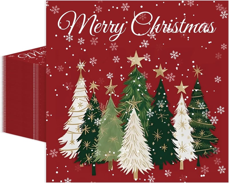 KFJBPB 50 Pcs Christmas Napkins 13 x 13 Inches, Christmas Tree Paper Napkins Disposable Luncheon Party Napkin Cocktail Napkins for Winter Holiday Party Decorations (Tree) - Image 1