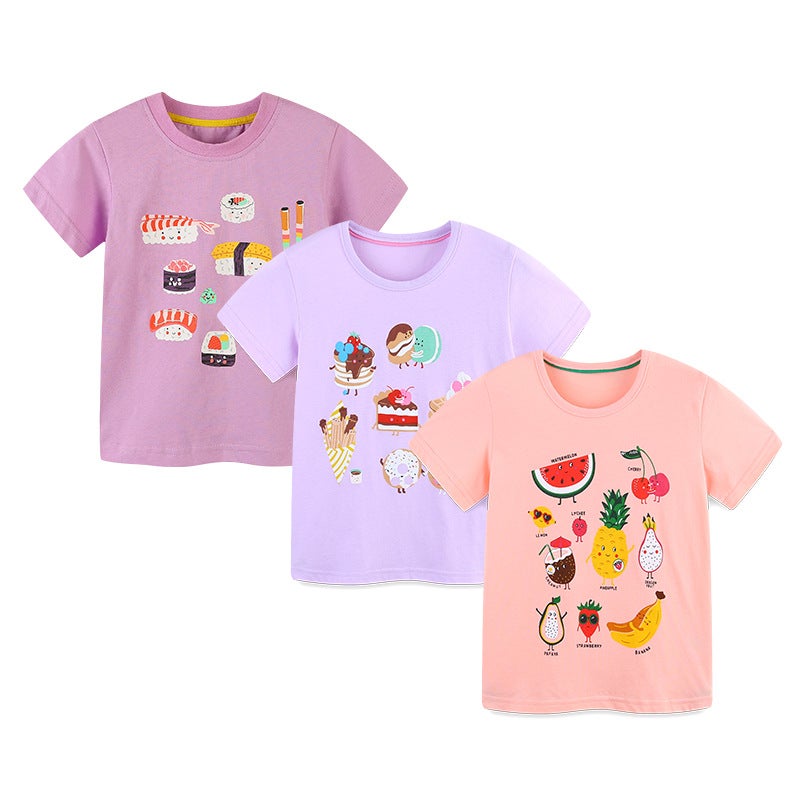 Girls' Cartoon Printed Short-Sleeved T-Shirt – 100% Cotton Summer Top for Ages 3-8 - Image 1