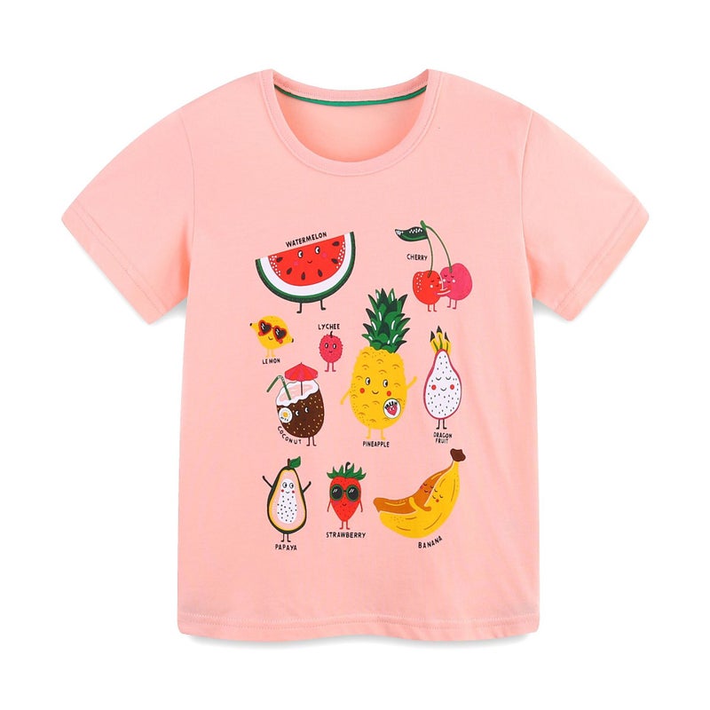 Girls' Cartoon Printed Short-Sleeved T-Shirt – 100% Cotton Summer Top for Ages 3-8 - Image 4