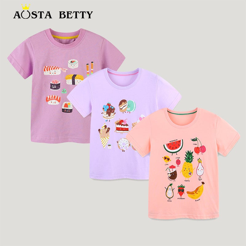 Girls' Cartoon Printed Short-Sleeved T-Shirt – 100% Cotton Summer Top for Ages 3-8 - Image 2