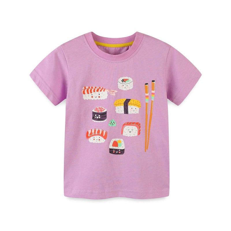 Girls' Cartoon Printed Short-Sleeved T-Shirt – 100% Cotton Summer Top for Ages 3-8 - Image 3