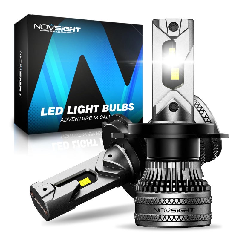 NOVSIGHT مصابيح أمامية LED H4 من NOVSIGHT - 45000 لومن 200 واط مع مروحة، 6500 كلفن سطوع أبيض بارد، مجموعات تحويل بديلة LED هالوجين 9003، مقاومة للماء IP68، عبوة من 2 - Image 1