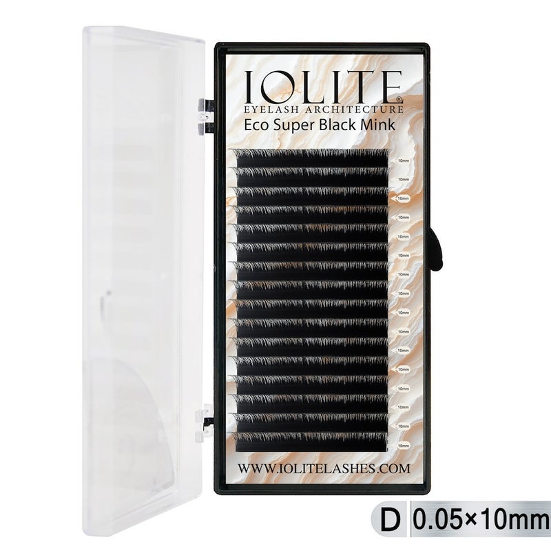 Iolite Super Black Mink Lash Extension – D Curl 0.5T Mix (6mm–15mm) | Premium Black Mink Eyelash Extension Tray for Lash Artists ISBMD5T - 10MM