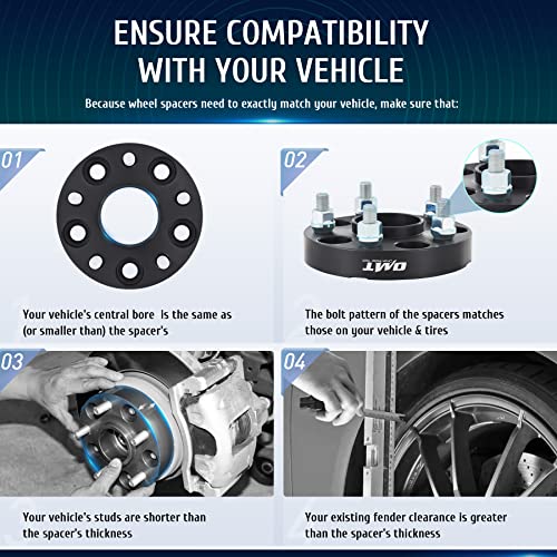 Orion Motor Tech فواصل العجلات المركزية من أوريون موتور تك 5x4.5، فواصل عجلات سوداء 1" مع مسامير M12x1.5 متوافقة مع هوندا أكورد هوندا سيفيك هوندا CRV أكورا RSX أكورا TL، مجموعة فواصل العجلات بفتحة 64.1 مم، 4 قطع - Image 4
