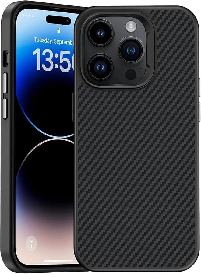 Next Carbon Fiber Case Compatible with iPhone 16 Pro, All-Around Protection, Support Magnetic Charging, Slim and Durable, Superior Protection with Anti-Scratch Coating and Camera Protection(Black)