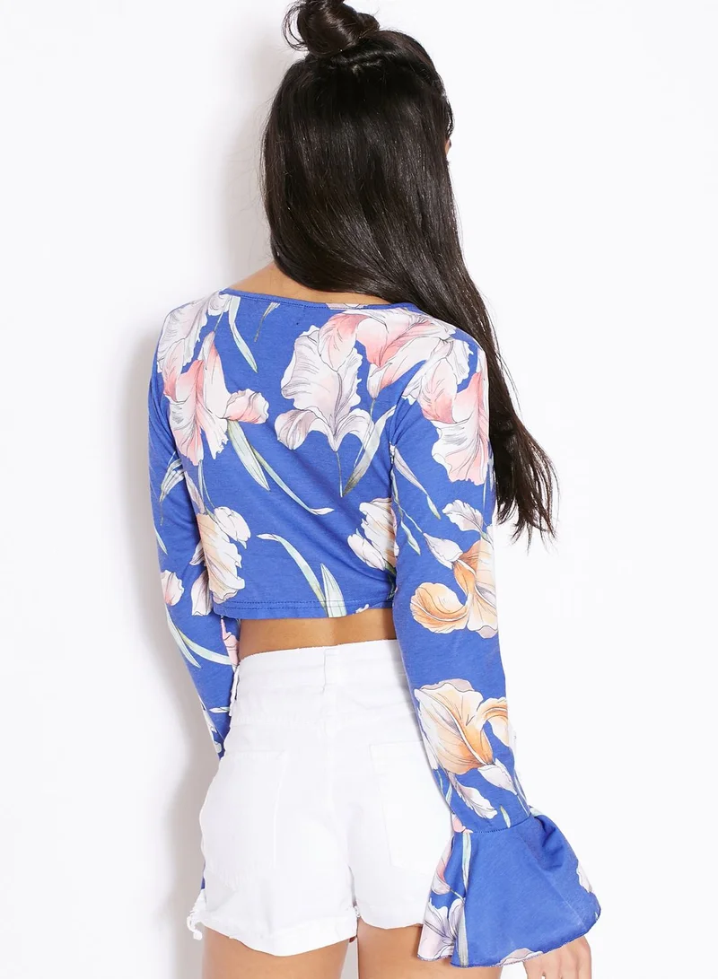 MinkPink Printed Wrap Front Crop Top
