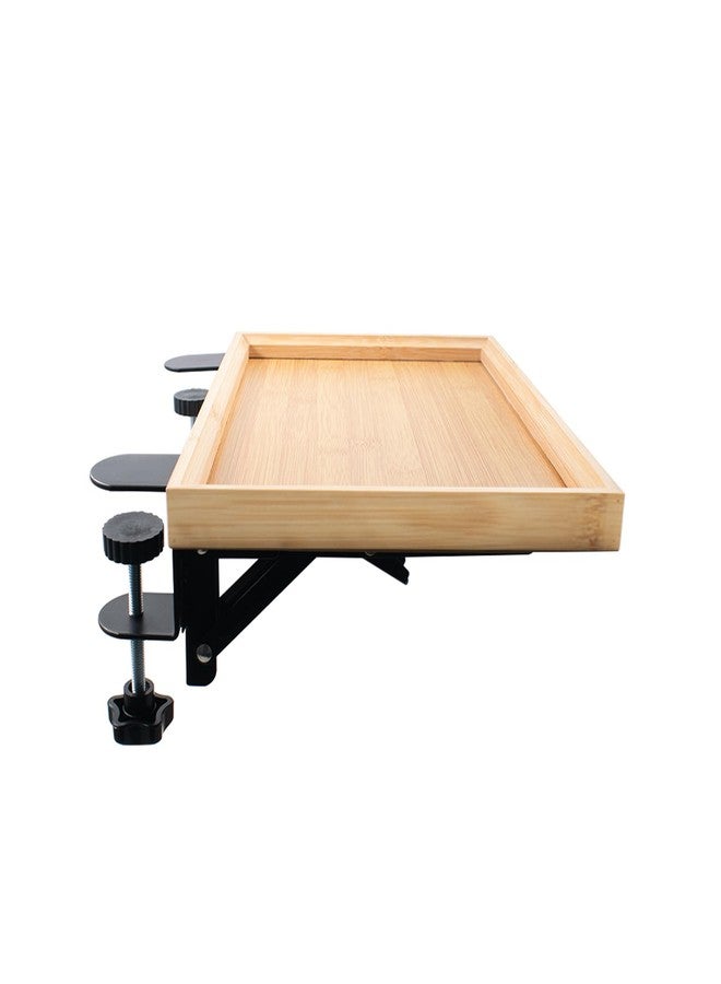 SnowTing Foldable Bedside Shelf, Metal Clip-On Mount and Bamboo Tray for Top Bunk, Side Bed Organizer Simple Nightstand for Home College Dorm Bunk Bed Table Shelf - Image 1