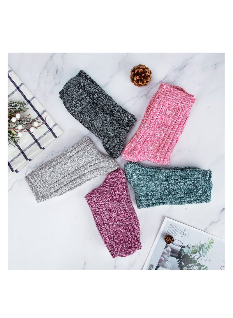 Set of 5 Cozy Thick Knit Wool Socks for Women Winter Casual Vintage Crew Style Suitable Gift Options Solid Color Bundles - Image 3