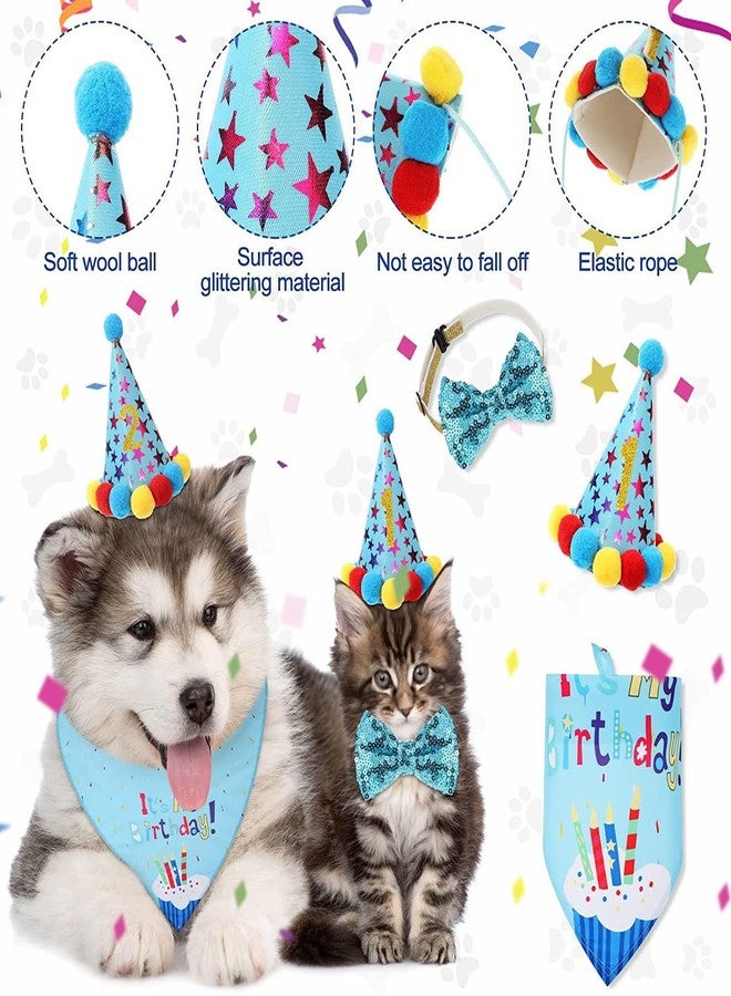 Agirlvct Dog Birthday Party Supplies, Boy Dog Puppy Theme Birthday Decorations,Dog Birthday Hat/Bow Tie/Bandana/Banner for Small Medium Large Dog(Blue) - Image 2