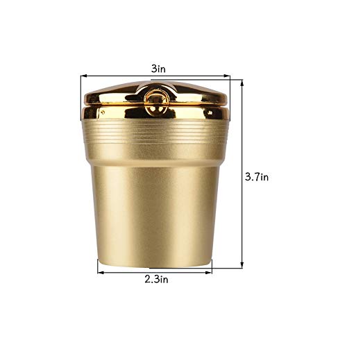 AISIBO Auto Car Ashtray, Portable Blue LED Light Car Ashtray Cup Holder with Lid, Vehicle Cigarette Ashtray Ash for Home Office (Gold) - Image 2