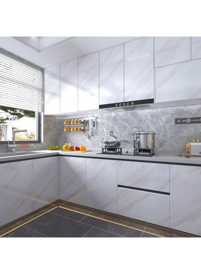 JRM Vinyl Marble Wallpaper Peel and Stick Waterproof Wallpaper for Home Kitchen Countertop Cabinet Furniture Oil Proof Kitchen Stickers (1, White 60X200) - Image 4