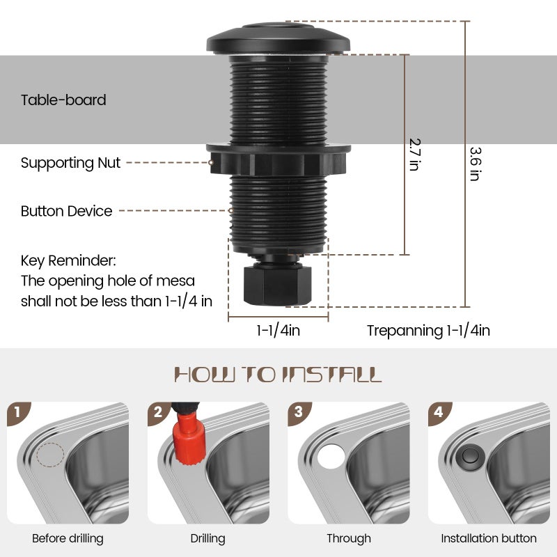 Etoolcity Garbage Disposal Air Switch Kit Sink Top Waste Disposal Long Stainless Steel Black On/Off Air Button Food and Waste Disposals Part by Etoolcity, UL Listed - Image 5