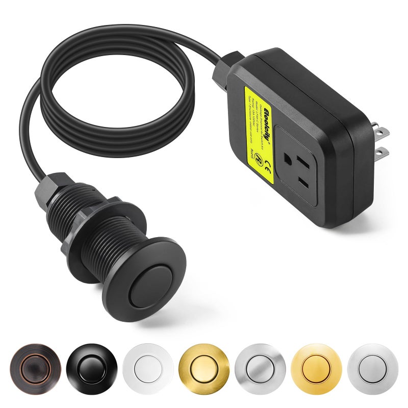 Etoolcity Garbage Disposal Air Switch Kit Sink Top Waste Disposal Long Stainless Steel Black On/Off Air Button Food and Waste Disposals Part by Etoolcity, UL Listed - Image 1