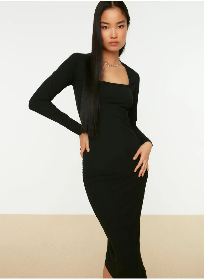 trendyol Ribbed Broad Neck Bodycon Dress