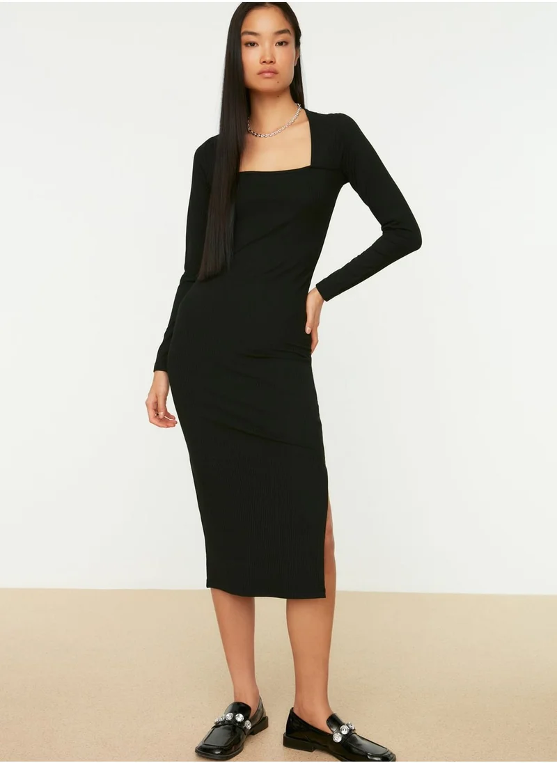 trendyol Ribbed Broad Neck Bodycon Dress