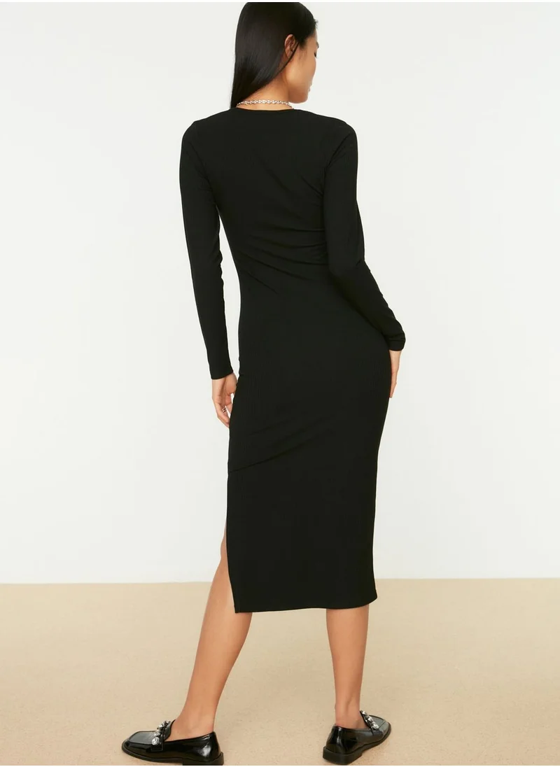 trendyol Ribbed Broad Neck Bodycon Dress