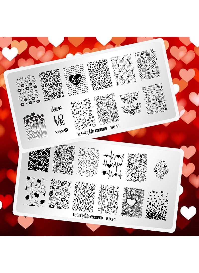 Whats Up Nails - Whats Up Nails - Valentine's Day Stamping Plates 2 pack (B024, B041) for Nail Art Design - Image 1