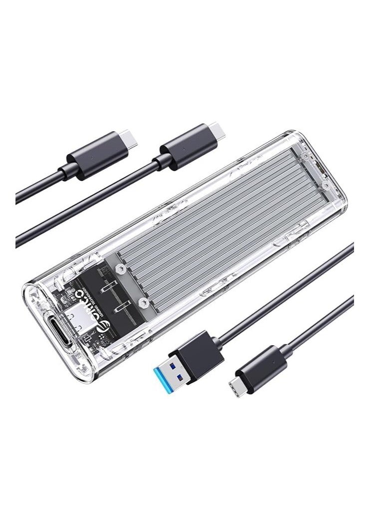 Transparent M.2 to USB Type-C External Hard Drive Adapter - USB 3.1 Gen 2, 10Gbps for 2280, 2260, 2242, 2230 PCI-E M2 M-Key SSD, Type C Enclosure (TCM2-Silver)