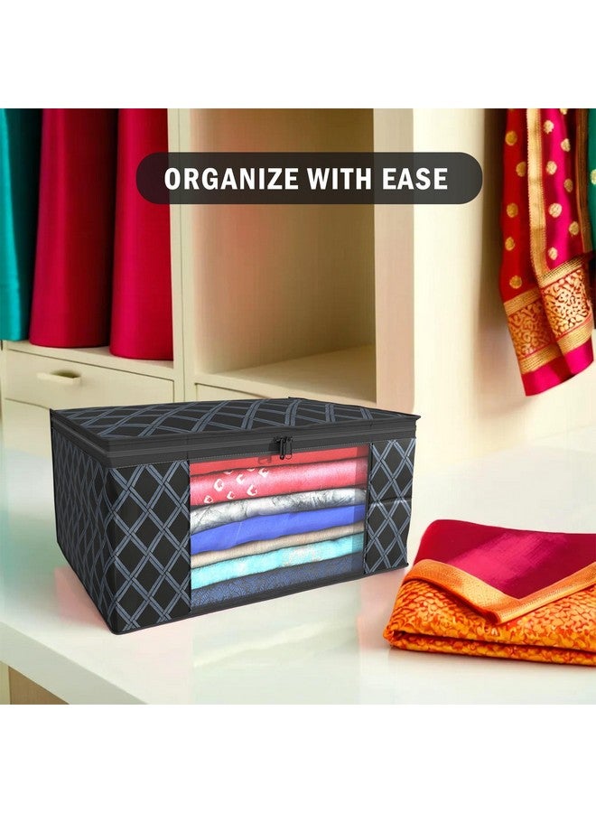 Kuber Industries (Pack of 6) Saree Covers | Foldable Storage Bag for Almirah & Wardrobe | Non-Woven Saree Bags (9 Inch) Clothes Bag for Women (Check Print) Sari Cover Bags | Black - Image 5