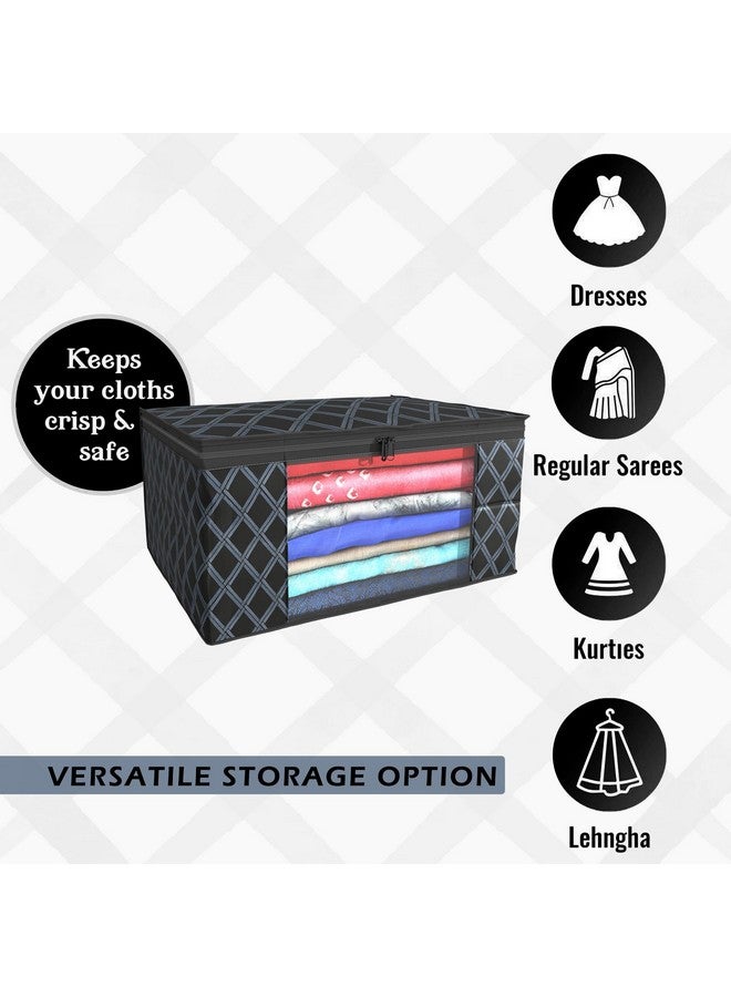 Kuber Industries (Pack of 6) Saree Covers | Foldable Storage Bag for Almirah & Wardrobe | Non-Woven Saree Bags (9 Inch) Clothes Bag for Women (Check Print) Sari Cover Bags | Black - Image 4