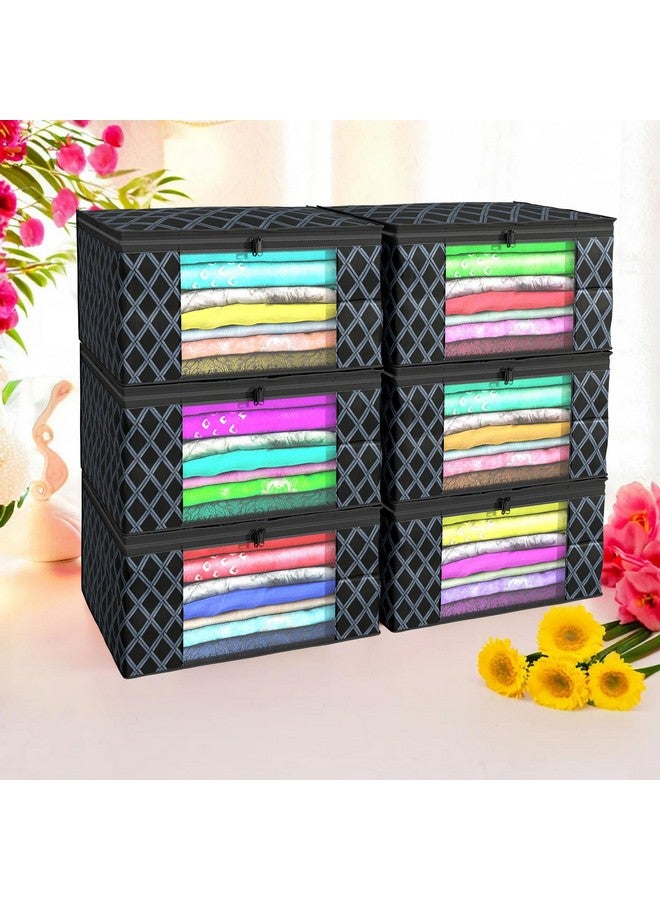 Kuber Industries (Pack of 6) Saree Covers | Foldable Storage Bag for Almirah & Wardrobe | Non-Woven Saree Bags (9 Inch) Clothes Bag for Women (Check Print) Sari Cover Bags | Black - Image 1