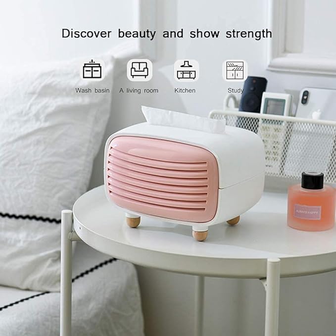 JAMBUVANTI Prim Enterprise Vintage Radio Tissue Box Holder & Paper Towel Dispenser for Office Radio Type Tissue Box Tissue Container Tissue Holder, Living Room, Bedroom, Night Stand & Desk (Pink) - Image 2