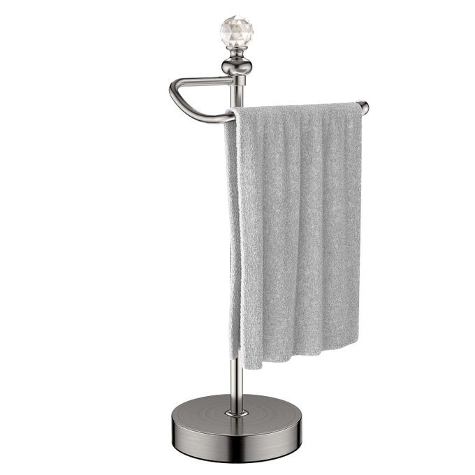 HEAVY WEIGHTED HAND TOWEL HOLDER WITH CRYSTAL BALL STAND 157 TALL BRUSHED NICKEL