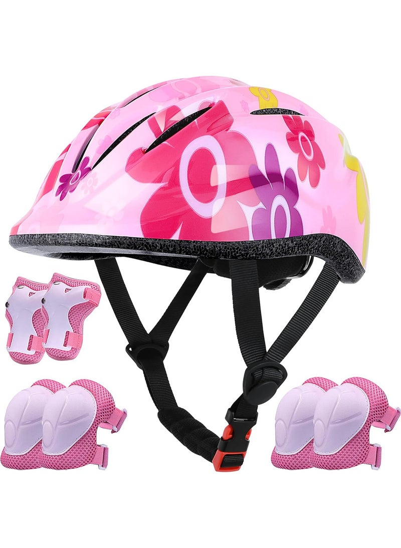 أوزيغالور مجموعة معدات الحماية للأطفال من سن 3 إلى 8 سنوات، خوذة قابلة للتعديل ووسادات للركبة والكوع والمعصم، أمان متعدد الرياضات لركوب الدراجات والتزلج والسكوتر (وردي) - Image 1