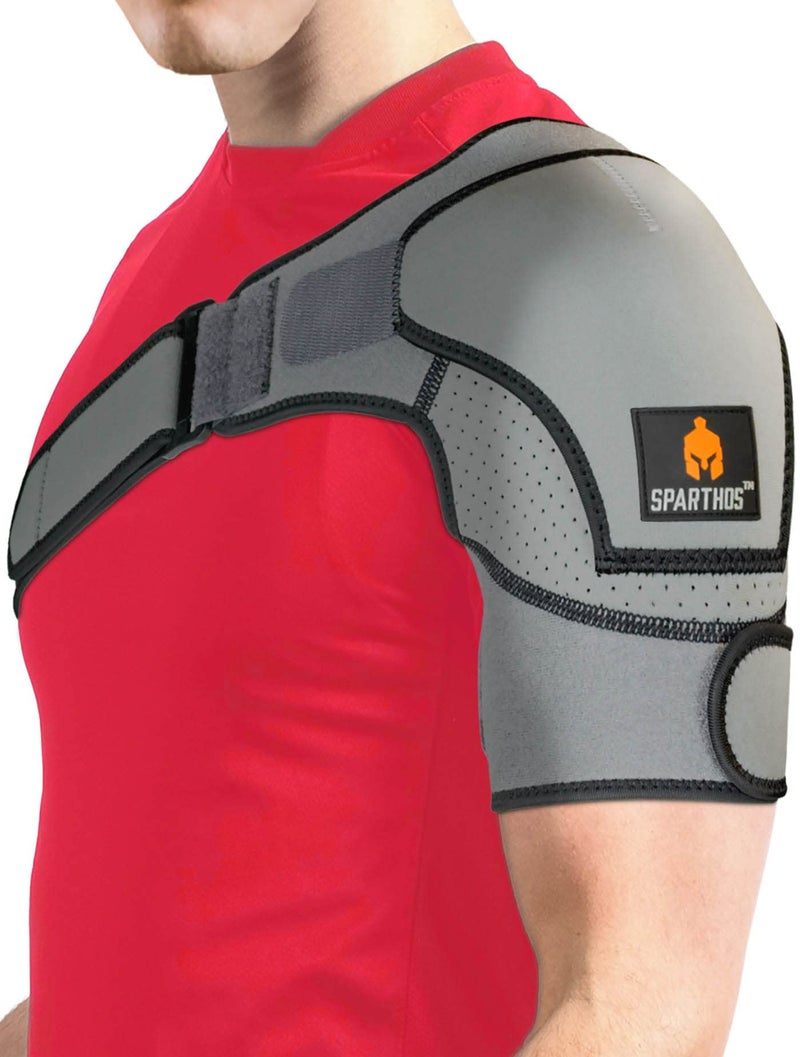 Sparthos Shoulder Brace Adjustable Support Sleeve for Torn Rotator Cuff AC Joint Relief Shoulder Stability Compression Fits Bicep 1014 in Left or Right Men Women Measure Before Purchase