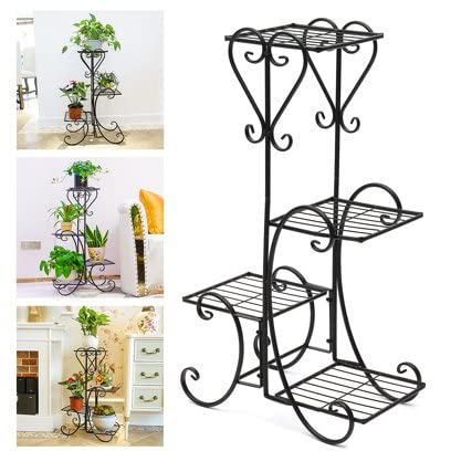 Bee Creative 4 Tier Wrought Iron Plant Stand Flower Stand Shelf Stainless Steel Flower Pot Flower Display Stand For Balcony Terrace Indoor Outdoor Classical European Style Sturdy and Durable (Black) - Image 3