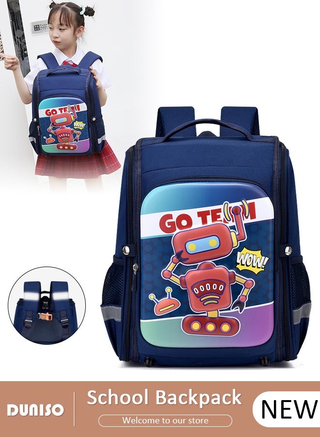 DUNISO حقيبة ظهر مدرسية للأطفال مقاومة للماء متعددة الوظائف حقيبة كتب مع أقسام مضادة للسرقة حقيبة سفر يومية حقيبة ظهر بسعة كبيرة حقائب مدرسية حقيبة كتب للأطفال الابتدائية والمتوسطة زرقاء - Image 1