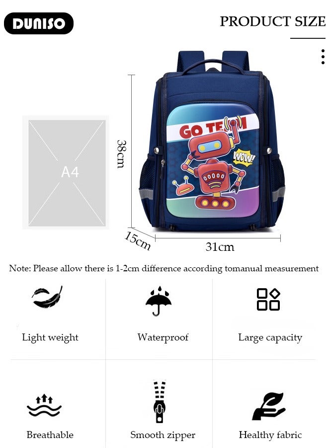 DUNISO حقيبة ظهر مدرسية للأطفال مقاومة للماء متعددة الوظائف حقيبة كتب مع أقسام مضادة للسرقة حقيبة سفر يومية حقيبة ظهر بسعة كبيرة حقائب مدرسية حقيبة كتب للأطفال الابتدائية والمتوسطة زرقاء - Image 2