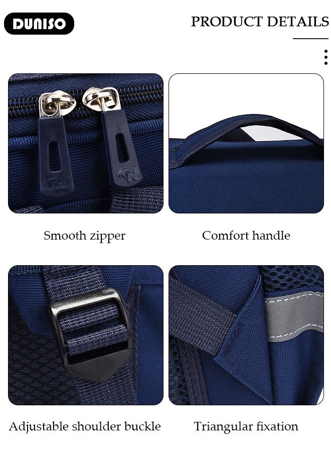 DUNISO حقيبة ظهر مدرسية للأطفال مقاومة للماء متعددة الوظائف حقيبة كتب مع أقسام مضادة للسرقة حقيبة سفر يومية حقيبة ظهر بسعة كبيرة حقائب مدرسية حقيبة كتب للأطفال الابتدائية والمتوسطة زرقاء - Image 3