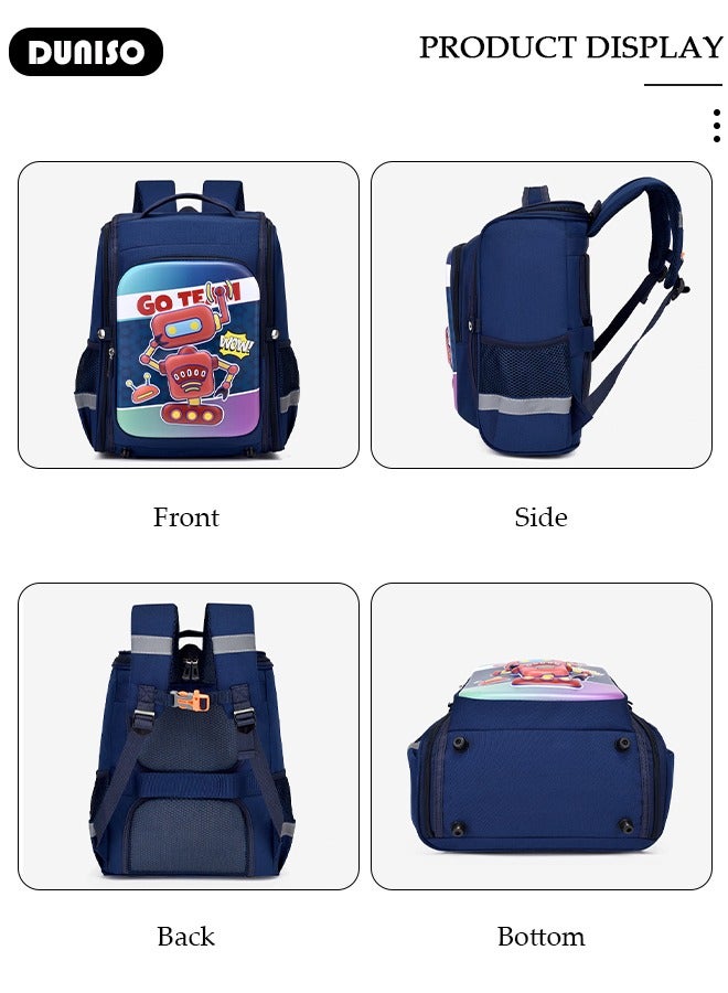 DUNISO حقيبة ظهر مدرسية للأطفال مقاومة للماء متعددة الوظائف حقيبة كتب مع أقسام مضادة للسرقة حقيبة سفر يومية حقيبة ظهر بسعة كبيرة حقائب مدرسية حقيبة كتب للأطفال الابتدائية والمتوسطة زرقاء - Image 4