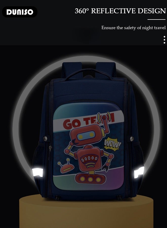 DUNISO حقيبة ظهر مدرسية للأطفال مقاومة للماء متعددة الوظائف حقيبة كتب مع أقسام مضادة للسرقة حقيبة سفر يومية حقيبة ظهر بسعة كبيرة حقائب مدرسية حقيبة كتب للأطفال الابتدائية والمتوسطة زرقاء - Image 5